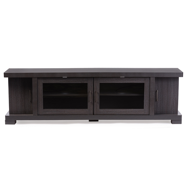 baxton studio Baxton Studio Viveka 70-Inch Greyish Dark Brown Wood TV Cabinet with 2 Glass Doors and 2 Doors