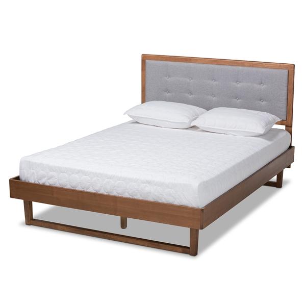 baxton studio Baxton Studio Viviana Modern and Contemporary Light Grey Fabric Upholstered and Ash Walnut Finished Wood Full Size Platform Bed