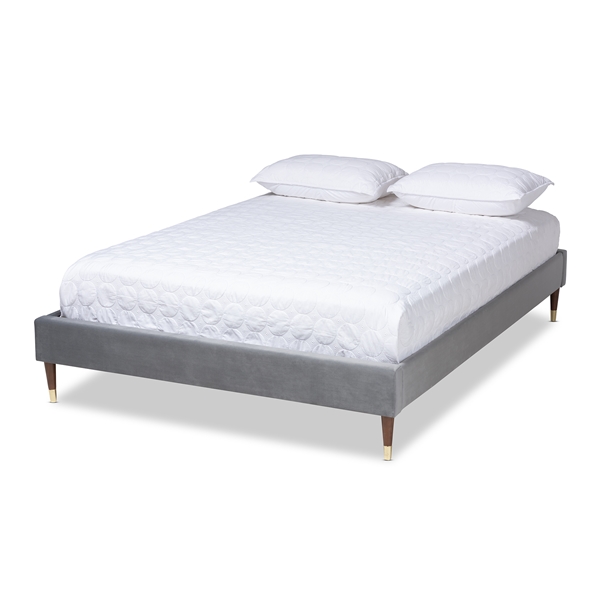 baxton studio Baxton Studio Volden Glam and Luxe Charcoal Velvet Fabric Upholstered Full Size Wood Platform Bed Frame with Gold-Tone Leg Tips