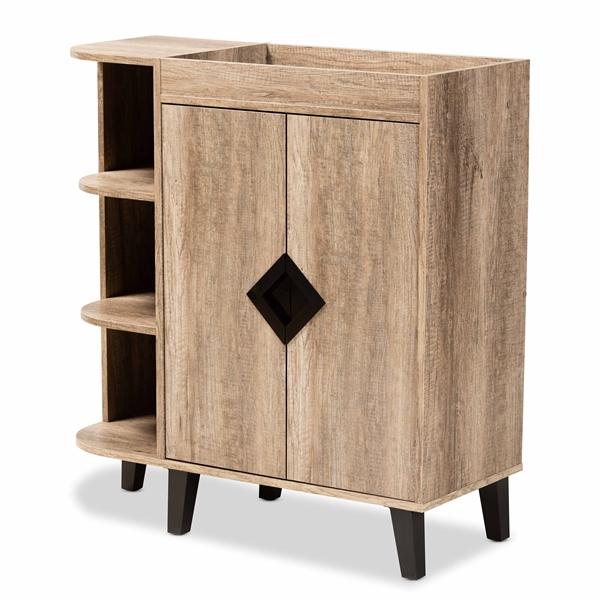 baxton studio Baxton Studio Wales Modern and Contemporary Rustic Oak Finished Wood 2-Door Shoe Storage Cabinet with Open Shelves