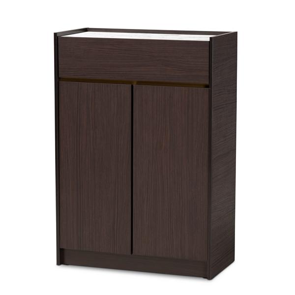 baxton studio Baxton Studio Walker Modern and Contemporary Dark Brown and Gold Finished Wood Shoe Cabinet with Faux Marble Top