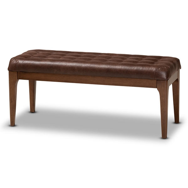 baxton studio Baxton Studio Walsh Mid-Century Modern Dark Brown Leather-Effect Polyester Fabric Upholstered and Walnut Brown Finished Wood Dining Bench