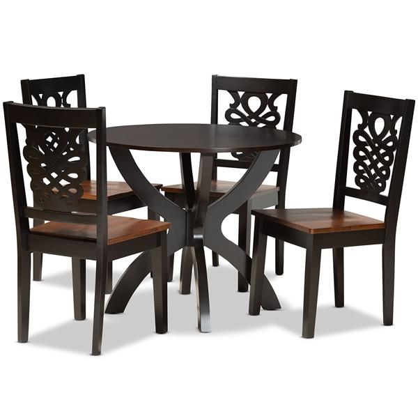 baxton studio Baxton Studio Wanda Modern and Contemporary Transitional Two-Tone Dark Brown and Walnut Brown Finished Wood 5-Piece Dining Set