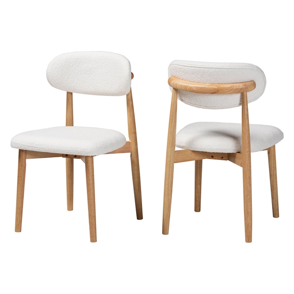 baxton studio Baxton Studio Wattsu Boucle Upholstered Dining Chair Set of 2- Mid-Century Modern Side Chair with Solid Wood Frame and Rounded Backrest Natural and White