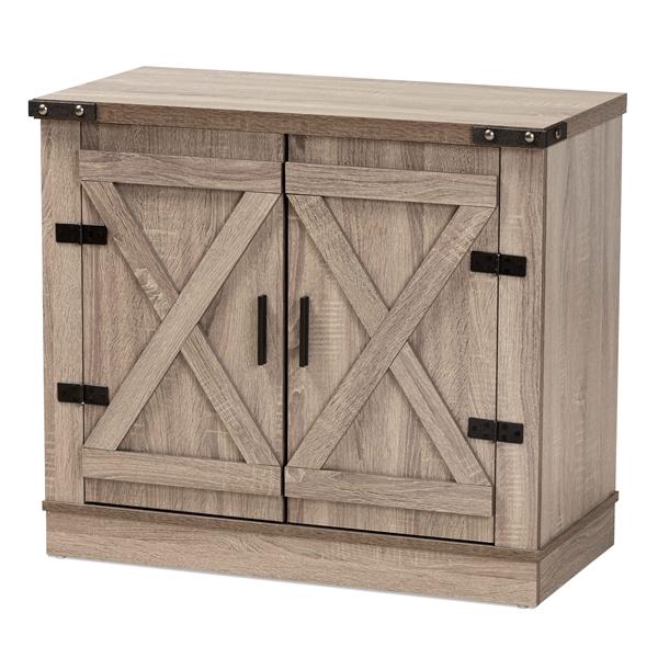 baxton studio Baxton Studio Wayne Modern Contemporary Farmhouse Oak Brown Finished Wood 2-Door Shoe Storage Cabinet