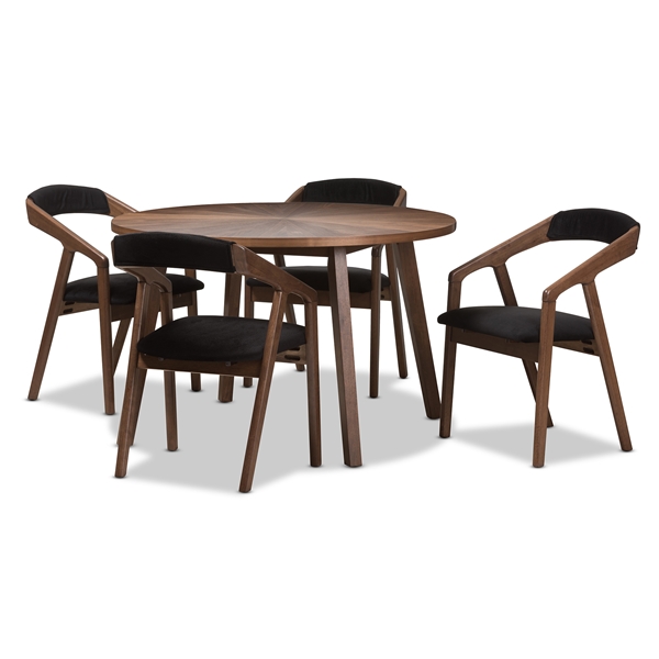 baxton studio Baxton Studio Wendy Mid-Century Modern Black Fabric and Walnut Effect Wooden Dining Set