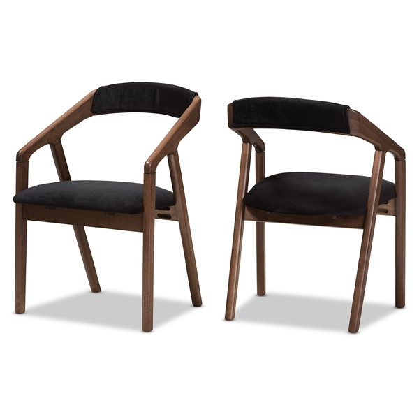 baxton studio Baxton Studio Wendy Mid-Century Modern Black Velvet and "Oak" Medium Brown Wood Finishing Dining Chair Set of 2