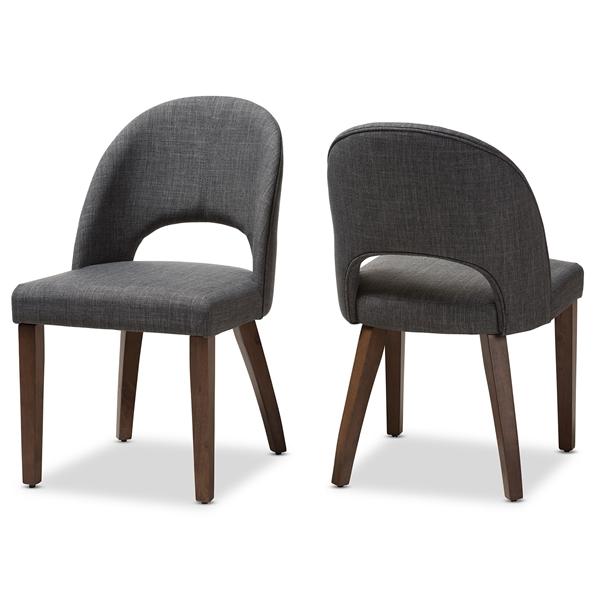 baxton studio Baxton Studio Wesley Mid-Century Modern Dark Grey Fabric Upholstered Walnut Finished Wood Dining Chair (Set of 2)