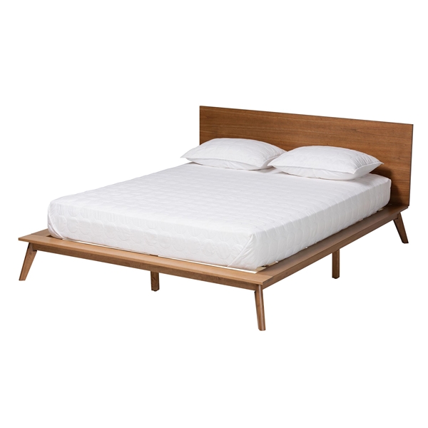 baxton studio Baxton Studio Wheatley Mid-Century Modern Walnut Brown Finished Wood Queen Size Platform Bed