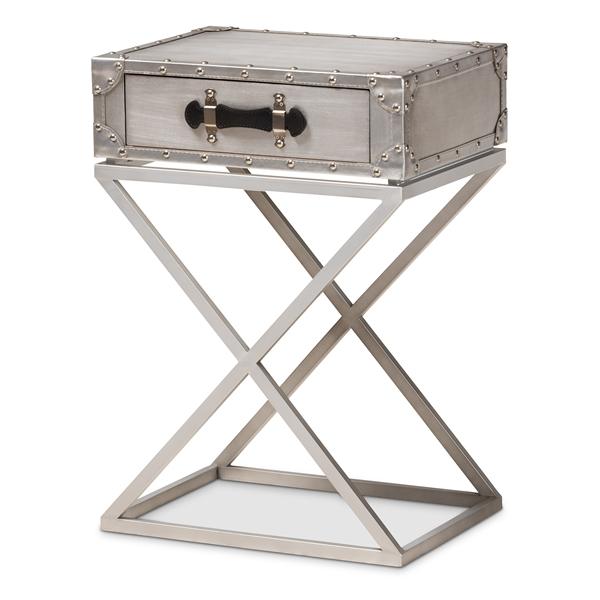 baxton studio Baxton Studio William Modern French Industrial Silver Metal 1-Drawer End Table