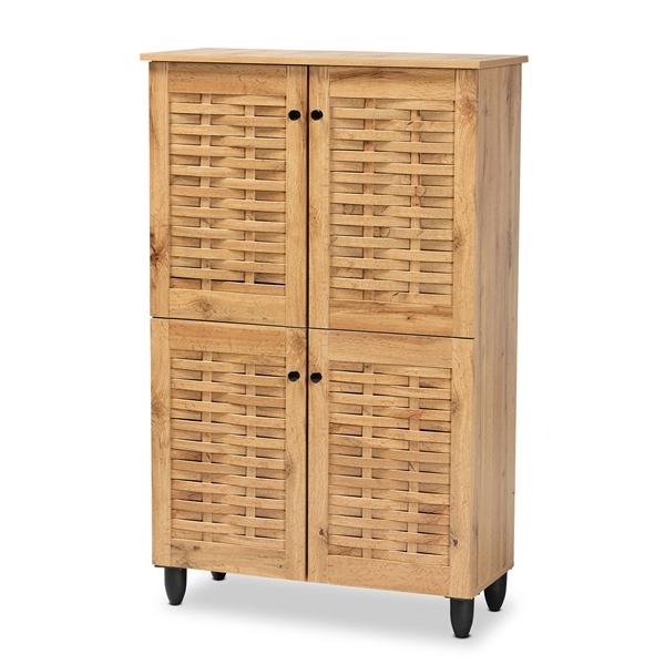 baxton studio Baxton Studio Winda Modern and Contemporary Oak Brown Finished Wood 4-Door Shoe Storage Cabinet
