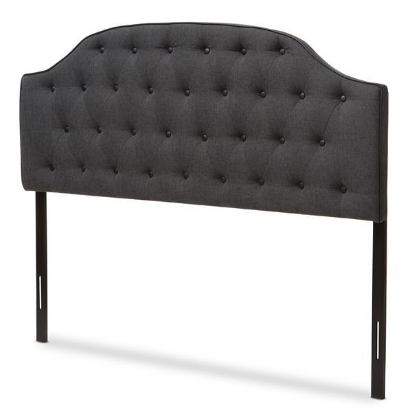 baxton studio Baxton Studio Windsor Modern and Contemporary Dark Grey Fabric Upholstered Scalloped Buttoned Queen Size Headboard