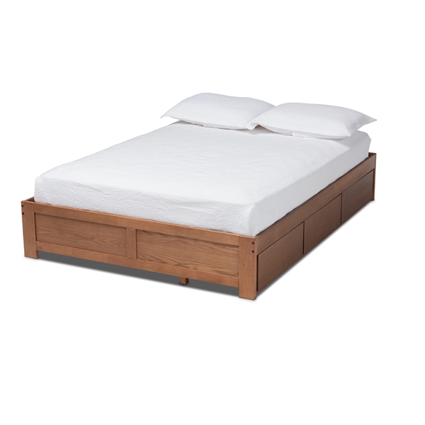 baxton studio Baxton Studio Wren Modern and Contemporary Walnut Finished 3-Drawer Queen Size Platform Storage Bed Frame