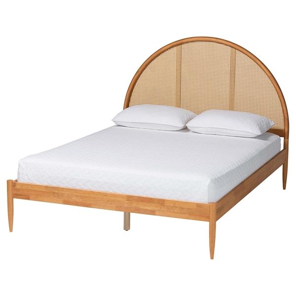baxton studio Baxton Studio Wrenley Japandi Oak Brown Wood Queen Bed with Antique Rattan