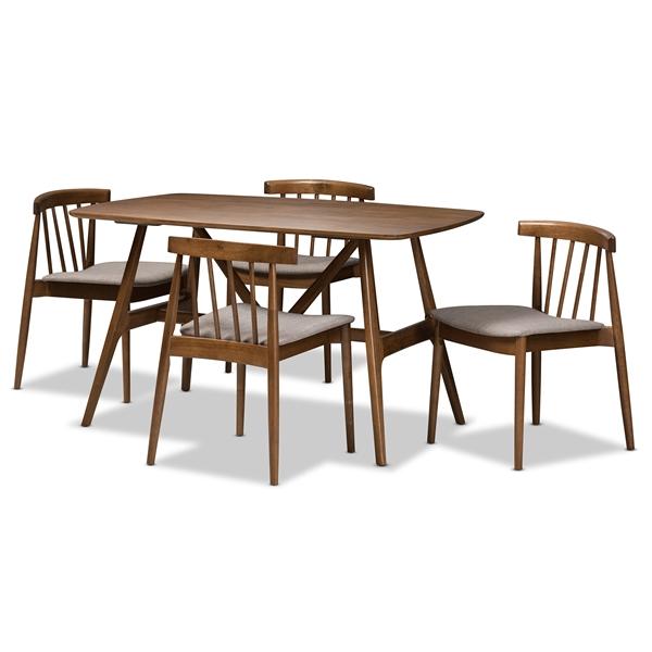 baxton studio Baxton Studio Wyatt Mid-Century Modern Walnut Wood 5-Piece Dining Set