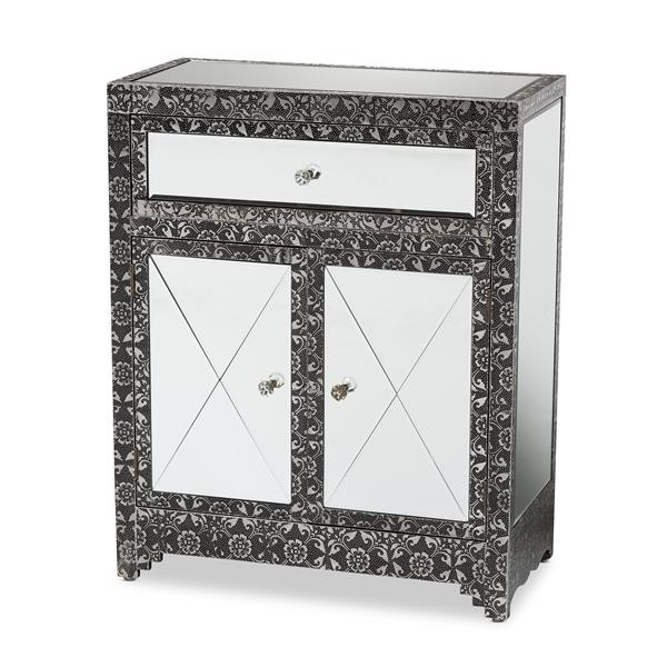 baxton studio Baxton Studio Wycliff Industrial Glam and Luxe Silver Finished Metal and Mirrored Glass 1-Drawer Sideboard Buffet