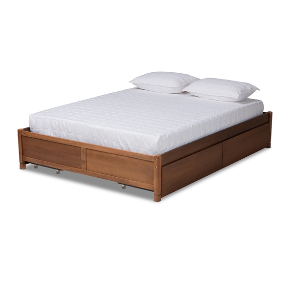 baxton studio Baxton Studio Yara Modern and Contemporary Walnut Brown Finished Wood Queen Size 4-Drawer Platform Storage Bed Frame