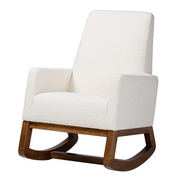 baxton studio Baxton Studio Yashiya Mid-Century Modern Off-White Boucle Upholstered and Walnut Brown Finished Wood Rocking Chair