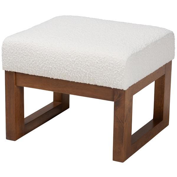 baxton studio Baxton Studio Yashiya Mid-Century Modern Off-White Boucle Upholstered and Walnut Brown Finished Wood Ottoman Footstool