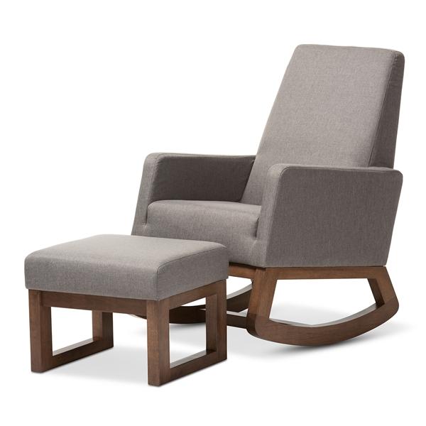 baxton studio Baxton Studio Yashiya Mid-century Retro Modern Grey Fabric Upholstered Rocking Chair and Ottoman Set