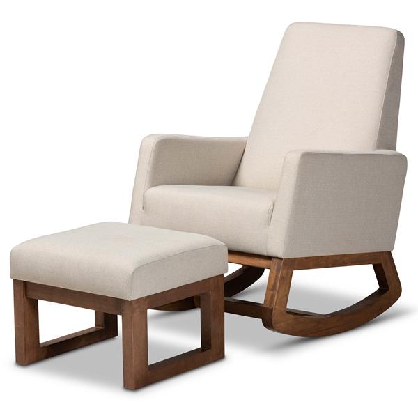 baxton studio Baxton Studio Yashiya Mid-century Retro Modern Light Beige Fabric Upholstered Rocking Chair and Ottoman Set