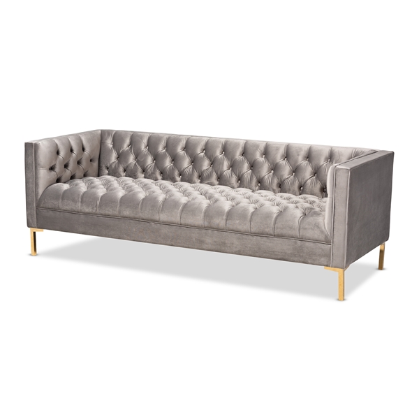 baxton studio Baxton Studio Zanetta Glam and Luxe Gray Velvet Upholstered Gold Finished Sofa