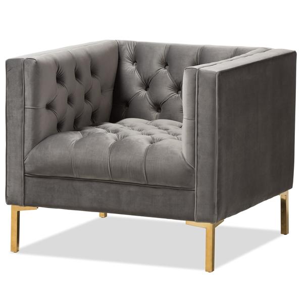baxton studio Baxton Studio Zanetta Luxe and Glamour Grey Velvet Upholstered Gold Finished Lounge Chair