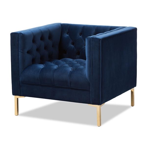baxton studio Baxton Studio Zanetta Luxe and Glamour Navy Velvet Upholstered Gold Finished Lounge Chair