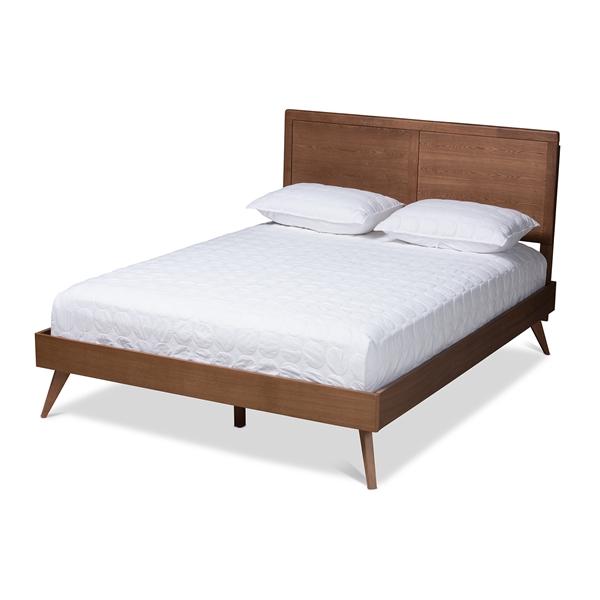 baxton studio Baxton Studio Zenon Mid-Century Modern Walnut Brown Finished Wood Queen Size Platform Bed