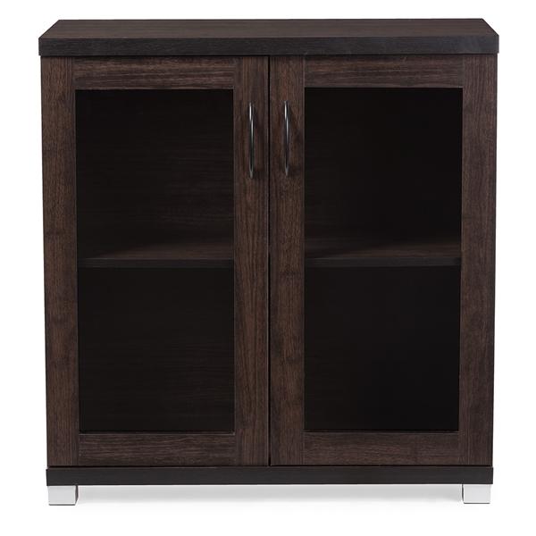 baxton studio Baxton Studio Zentra Modern and Contemporary Dark Brown Sideboard Storage Cabinet with Glass Doors