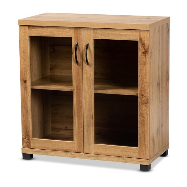 baxton studio Baxton Studio Zentra Modern and Contemporary Oak Brown Finished Wood 2-Door Storage Cabinet with Glass Doors