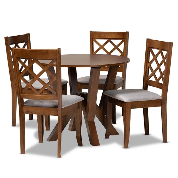 baxton studio Baxton Studio Zoe Modern and Contemporary Grey Fabric Upholstered and Walnut Brown Finished Wood 5-Piece Dining Set