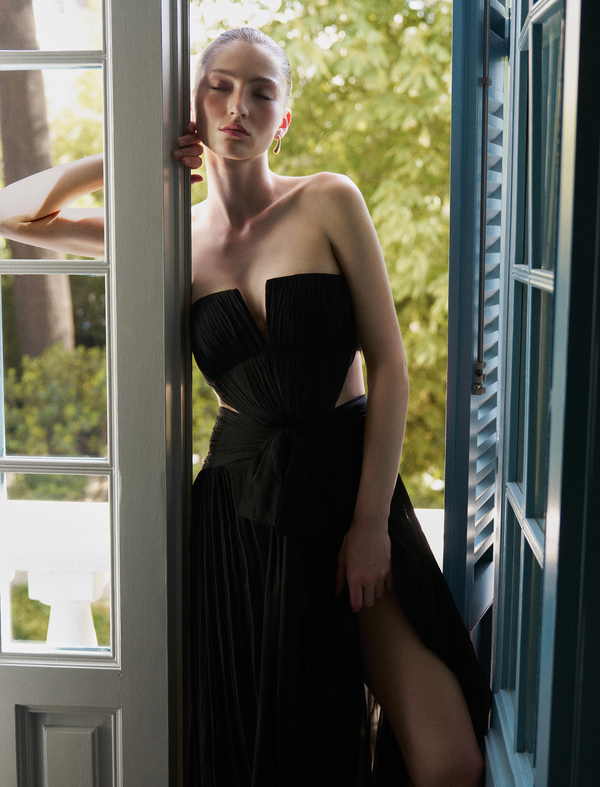 Bcbgeneration Cutout Shirring Bow Tie Gown Black