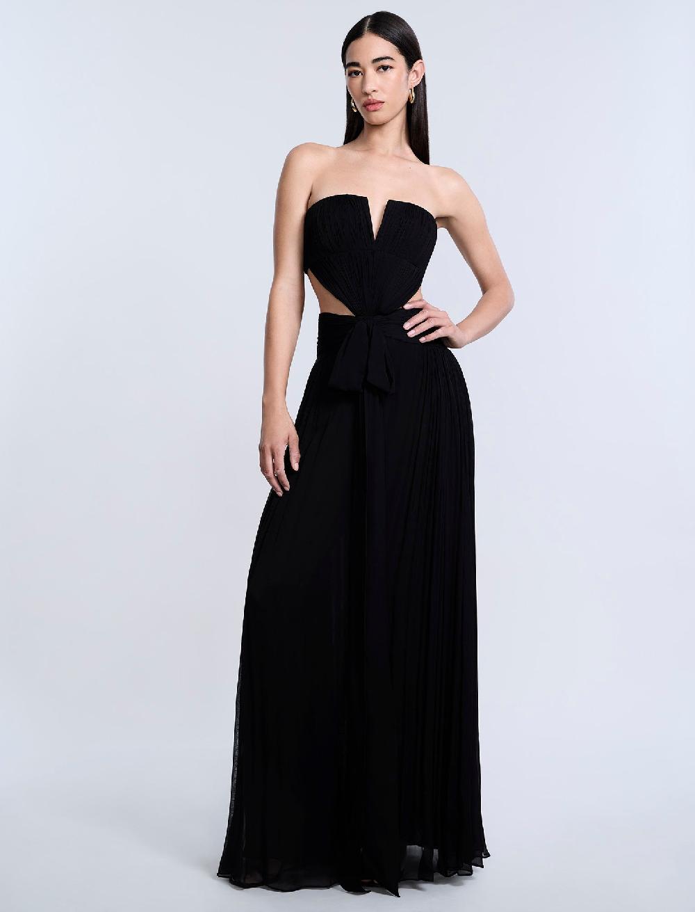 bcbgeneration Cutout Shirring Bow Tie Gown Black