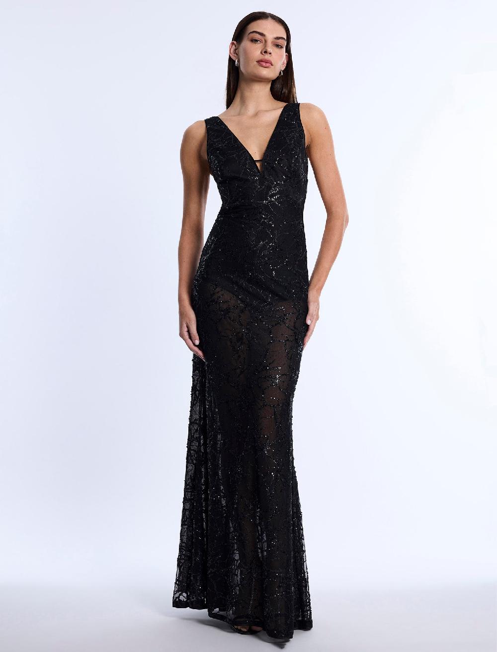 bcbgeneration Embellished Cut-Out Gown Black