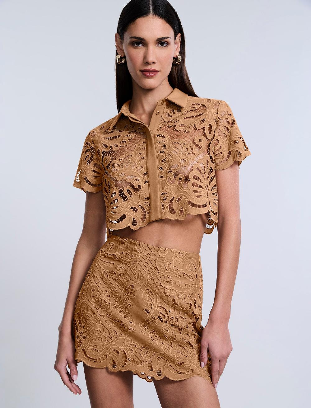 bcbgeneration Eyelet Button Down Polo Brown Sugar