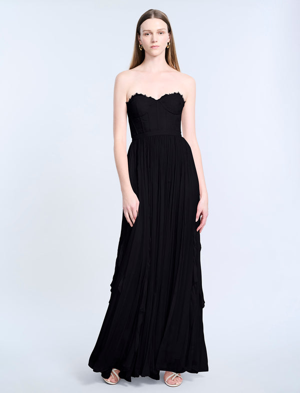 Bcbgeneration Lace Bodice Chiffon Rufle Gown Black