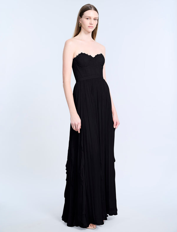 Bcbgeneration Lace Bodice Chiffon Rufle Gown Black