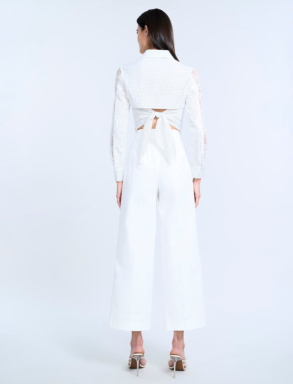 Bcbgeneration Lace Stripe Tie Back Top Chalk