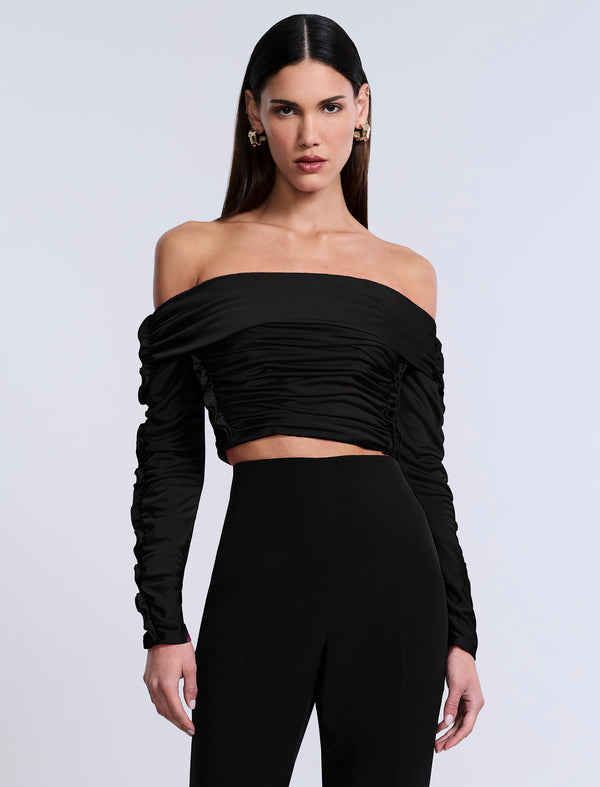 Bcbgeneration Lettuseruffle Off Shoulder Top Black