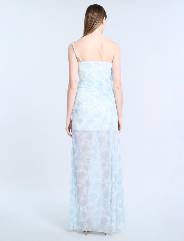 Bcbgeneration Mesh & Sequin Gown Sky Floral Print