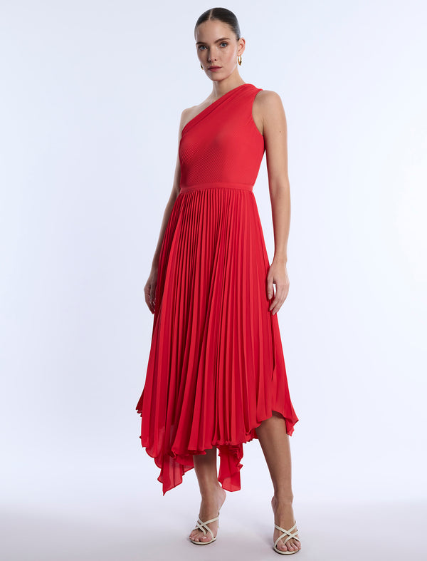 Bcbgeneration One Shoulder Pleated Dress Poppy