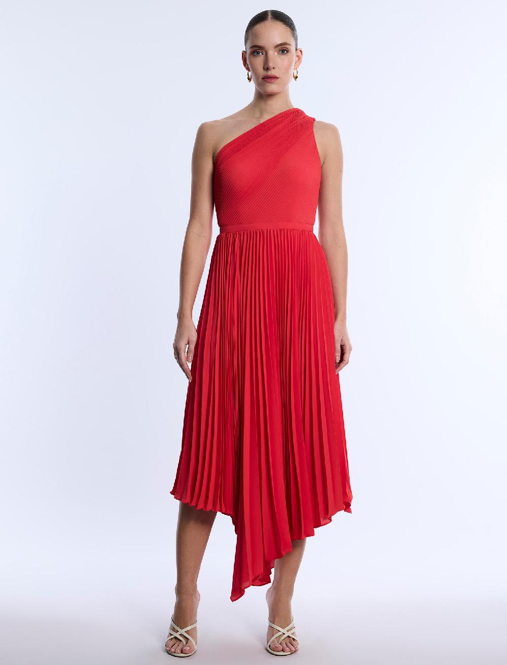 bcbgeneration One Shoulder Pleated Dress Poppy
