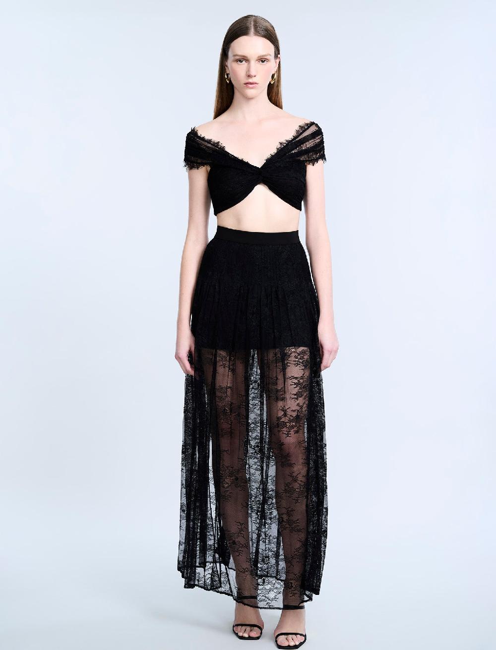 bcbgeneration Pleated Lace Skirt Black