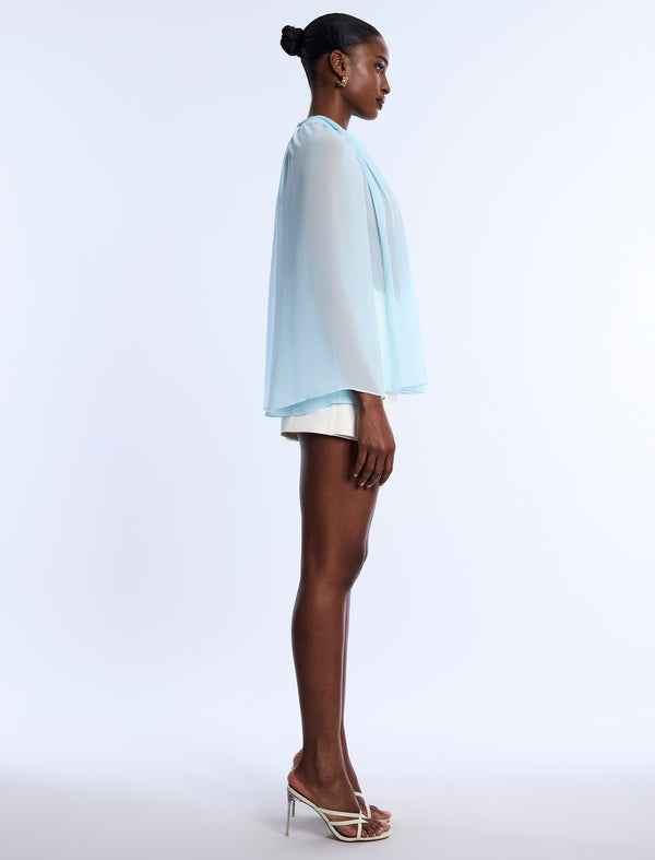 Bcbgeneration Pleated Sheer Blouse Seafoam