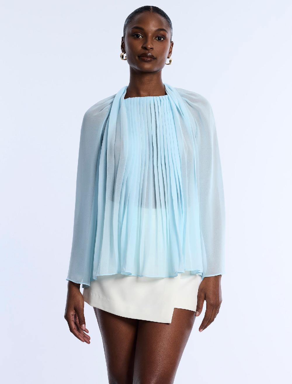 bcbgeneration Pleated Sheer Blouse Seafoam
