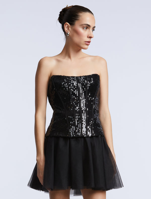 Bcbgeneration Sequin Lace Peplum Tulle Dress Black