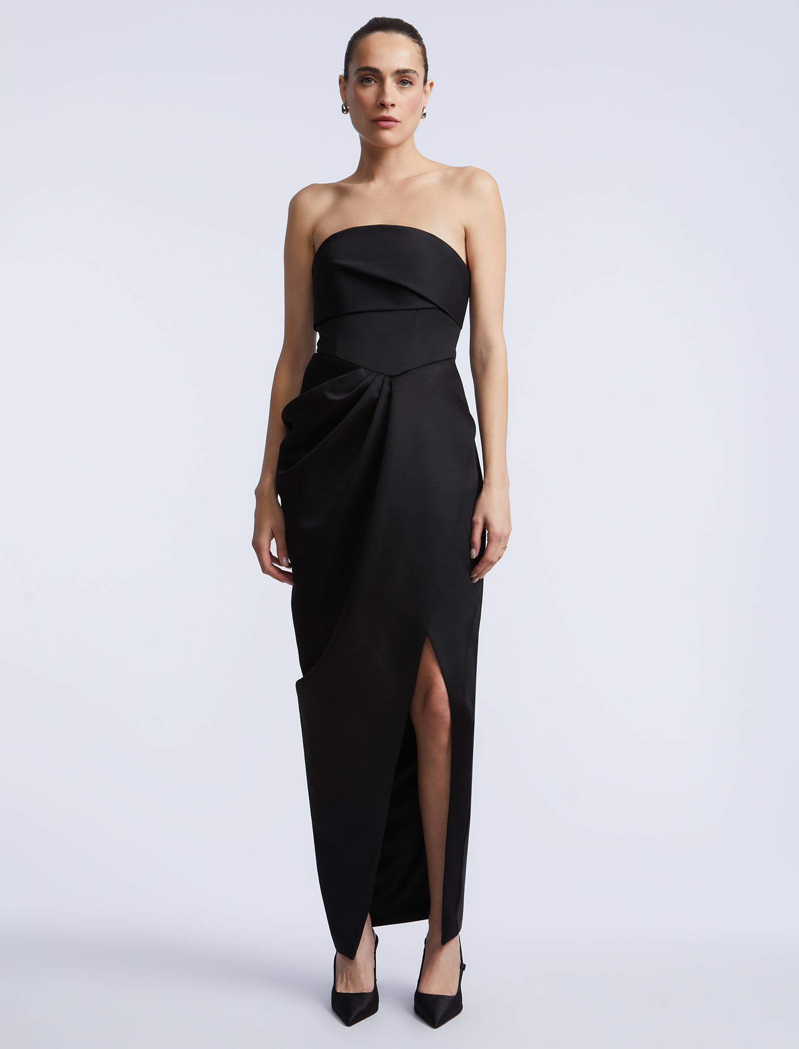 bcbgeneration Solid Bodice Wrap Skirt Gown Black