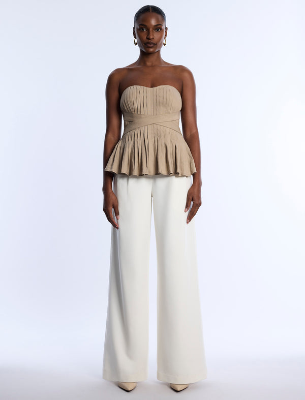 Bcbgeneration Stretch Linen Top Sandstone