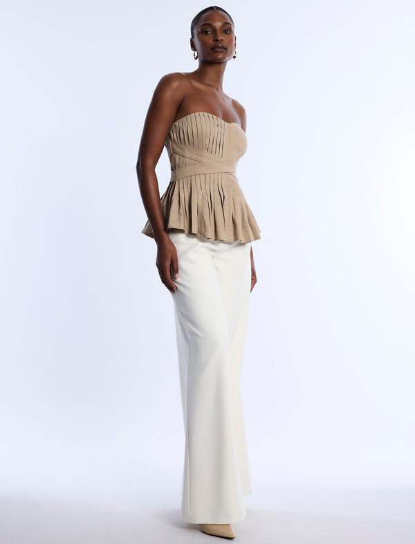 Bcbgeneration Stretch Linen Top Sandstone